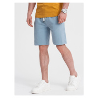 Men's knitted shorts with drawstring and pockets - light blue V7 OM-SRBS-0139