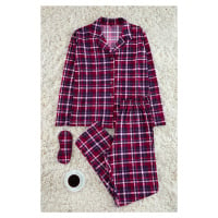 Trendyol Burgundy Plaid Soft Feeling Brushed Fabric Sleep Band Knitted Pajama Set