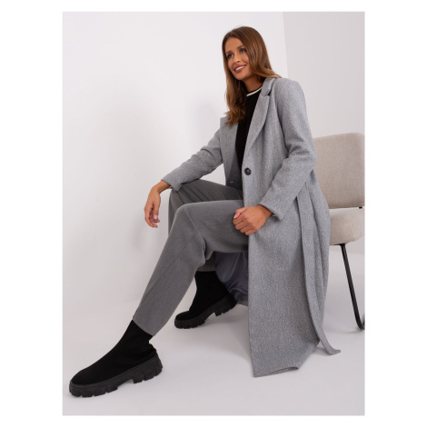 Šedý melanžový dámský kabát na knoflíky OCH BELLA Fashionhunters