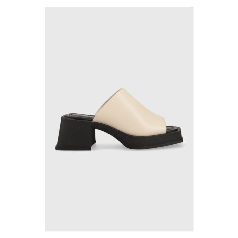 Kožené pantofle Vagabond Shoemakers HENNIE dámské, béžová barva, na podpatku, 5337.001.02