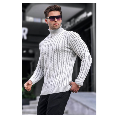 Madmext White Turtleneck Knit Detailed Sweater 6317