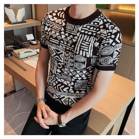 Pánský svetr s krátkým rukávem, geometrické vzory JFC FASHION