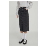 Džínová sukně Tommy Jeans černá barva, midi, DW0DW17700