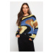 Trendyol černý měkký texturovaný kontrastní barevný pletený svetr