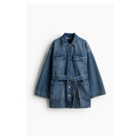 H & M - Džínová bunda's vázacím páskem - modrá