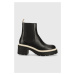 Kožené kotníkové boty BOSS Carol dámské, černá barva, na podpatku, 50498804