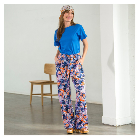 Blancheporte Široké kalhoty s potiskem květů nám.modrá/oranžová