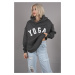 Madmext Smoky Embroidered Oversize Hooded Sweatshirt