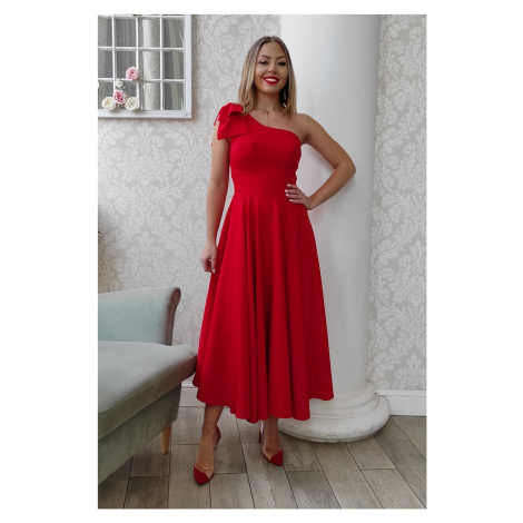 Červené midi šaty s mašlí
