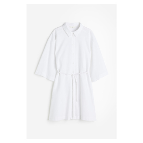 H & M - Košilové šaty ze směsi lnu - bílá H&M