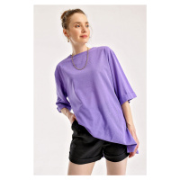 Bigdart 4123 Oversized T-Shirt with a slit - Purple