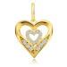 Přívěsek ze žlutého 14K zlata - obrys dvou srdcí, kulatý zirkon