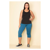 Şans Women's Plus Size Turquoise Lycra Jersey Leggings with Side Stripes Trousers