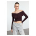 Trendyol Dark Brown Crop Premium Yarn/Special Yarn Knitwear Cardigan