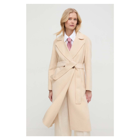 Vlněný kabát Marella béžová barva, přechodný, dvouřadový, 2413011021200
