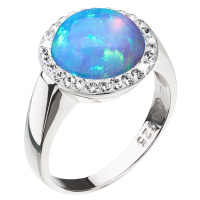 Evolution Group Stříbrný prsten se syntetickým opálem a krystaly Preciosa světle modrý 35060.1
