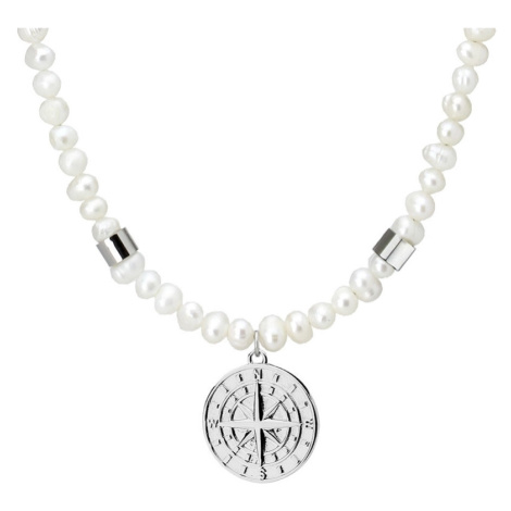 Manoki Pánský perlový náhrdelník Joaquin - přírodní perla, větrná růžice  WA600 50 cm Bílá | Modio.cz