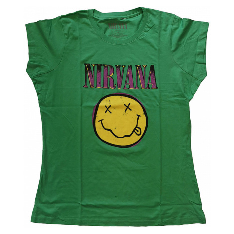 Nirvana tričko, Xerox Smiley Pink Girly Green, dámské RockOff