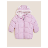 Růžový holčičí prošívaný zimní kabát s kapucí Marks & Spencer