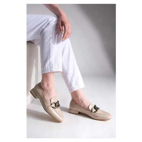 Marjin Women's Loafers with Chain Buckle Casual Shoes Tolira beige