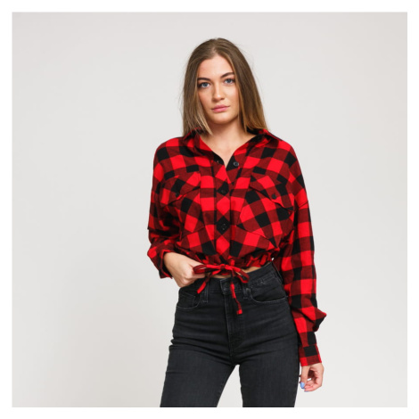 Urban Classics Ladies Short Oversized Check Shirt červená / černá