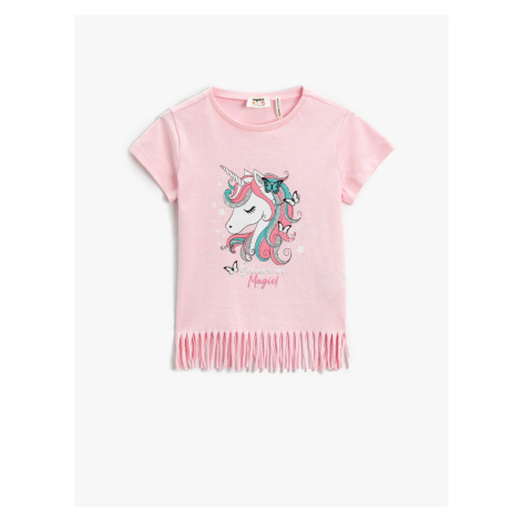 Koton Unicorn Printed Tasseled T-Shirt Short Sleeves