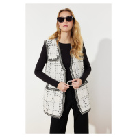 Trendyol White Pocket Detailed Tweed Woven Vest