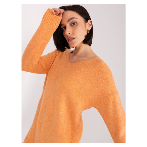 Světle oranžový dámský oversized svetr s dlouhým rukávem - RUE PARIS