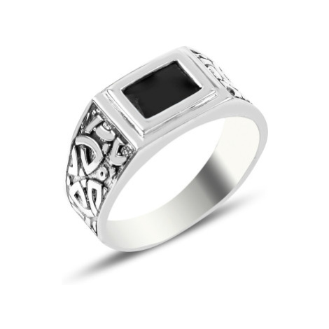 OLIVIE Pánský stříbrný prsten ONYX 5708