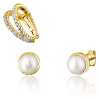 JwL Luxury Pearls Moderní set pozlacených náušnic (1x záušnice, 2x pecková náušnice) JL0807