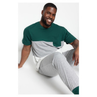 Trendyol Plus Size Emerald Green Regular Fit Comfortable Paneled Knitted Pajama Set