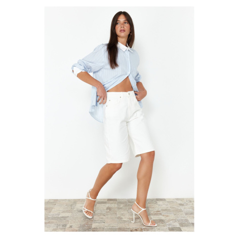 Trendyol White High Waist Denim Shorts & Bermuda