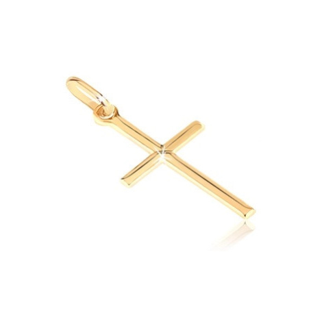 Zlatý přívěsek 585 - malý lesklý kříž s gravírovaným X Šperky eshop