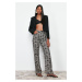 Trendyol Black Printed High Waist Wide Leg Jeans