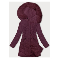 Prošívaná dámská zimní bunda ve vínové bordó barvě s kapucí model 19012693 - LHD