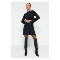 Trendyol černé španělský rukáv s vysokým výstřihem mini pletené šaty