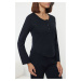 Trendyol Navy Blue Snap Button Detailed Waffle Fabric Knitted Pajama Set