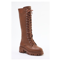 Trendyol Tan Brown Lace-Up Thick Sole Women's Boots