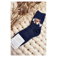 Teplé bavlněné ponožky s medvídkem, tmavě modrá