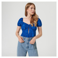 Sinsay - Květinový crop top - Tmavomodrá