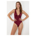 Trendyol Claret Red V-Neck Regular Swimsuit