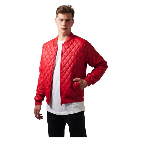 Diamond Quilt Synthetic Leather Jacket fire red