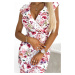 BOYKA - Vypasované dámské šaty s přeloženým obálkovým výstřihem a se vzorem růžovo-fialových kvě