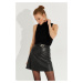 Cool & Sexy Women's Black Buckle Faux Leather Mini Skirt