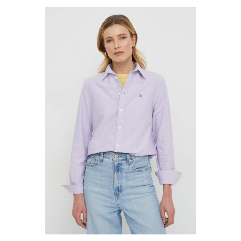 Bavlněná košile Polo Ralph Lauren fialová barva, relaxed, s klasickým límcem, 211932521
