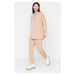 Trendyol Camel Hoodie with Print Detailed Knitted Tracksuit Set