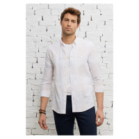 AC&Co / Altınyıldız Classics Men's Beige-white Slim Fit Slim Fit Buttoned Collar 100% Cotton Str