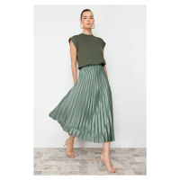 Trendyol Mint Pleated Maxi Knitted Skirt