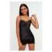 Trendyol Black Satin Lace Detailed Rope Strap Woven Pajama Set