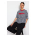 Trendyol Black Striped Motto Embroidered Oversize/Wide Fit Knitted T-Shirt
